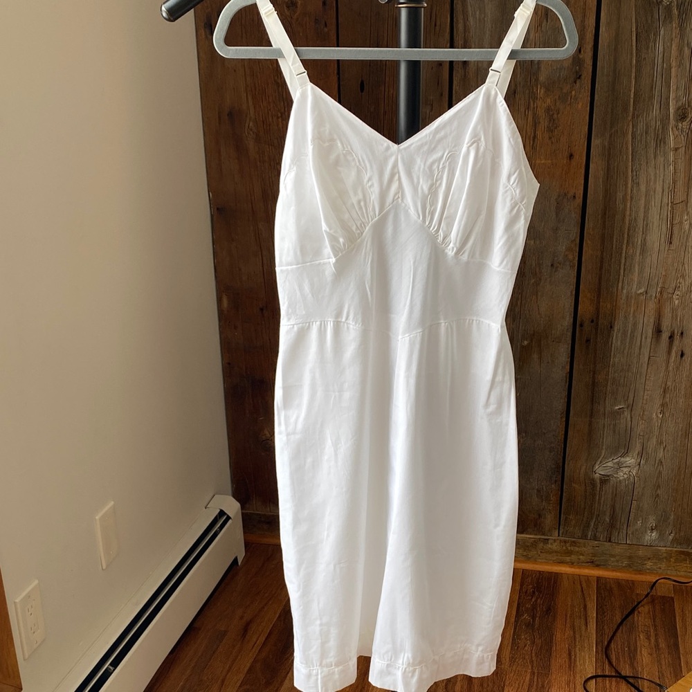 Vintage/Antique lined white midi length slip dress Sz S made in USA